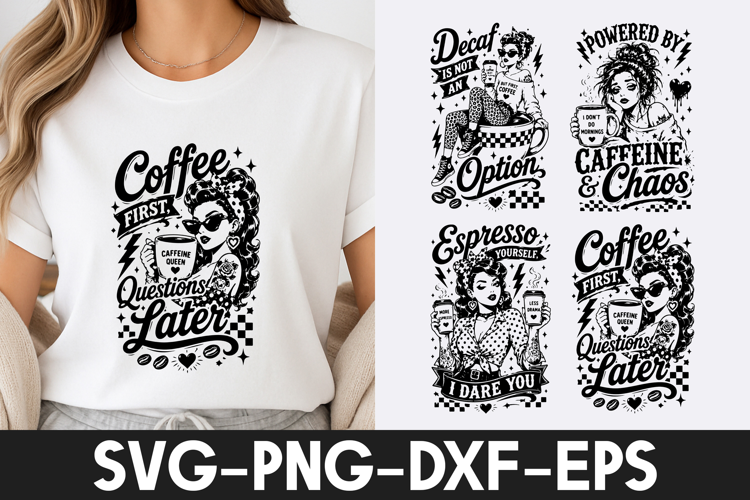 Funny Coffee Lover Retro Quotes Caffeine SVG PNG