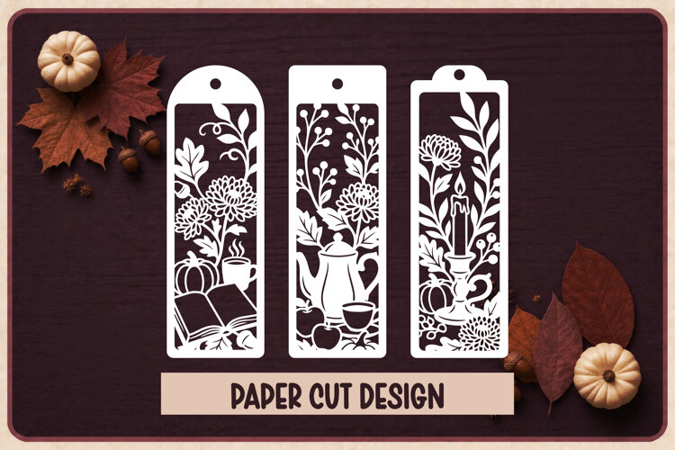 3 Autumn Paper Cut Bookmarks SVG example image 1