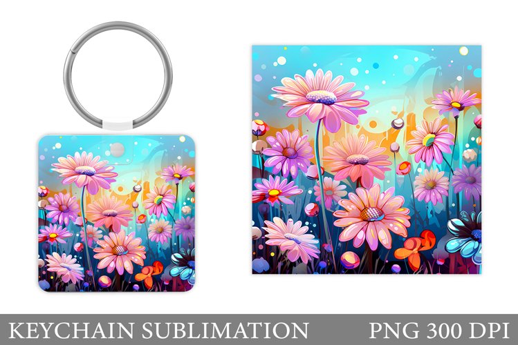 Daisy Flowers Keychain Sublimation. Flowers Keychain Design