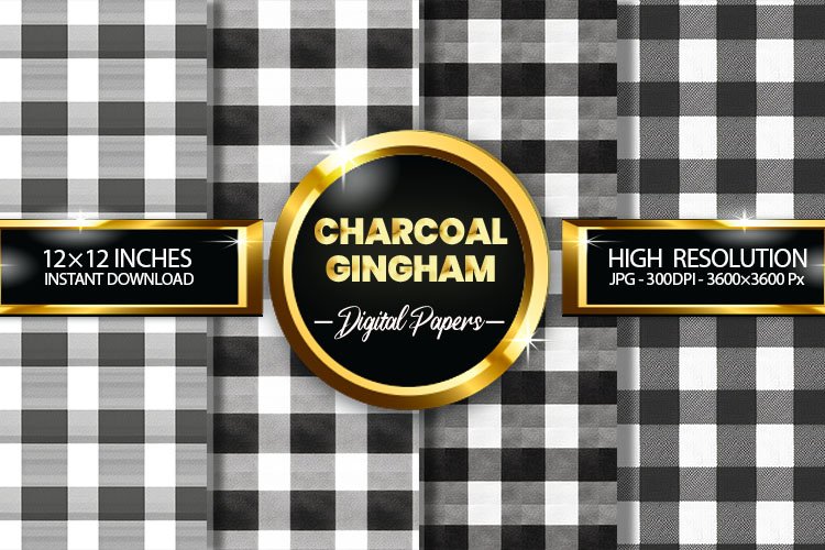 Charcoal Gingham Digital Papers - 04 Variations