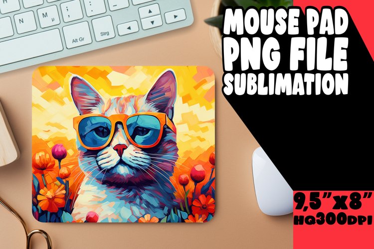 Cute Floral Kitty Mouse Pad Design PNG