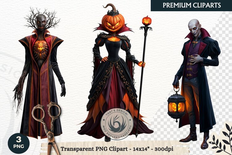 Dark Fantasy Halloween characters Clipart PNG sublimation example image 1