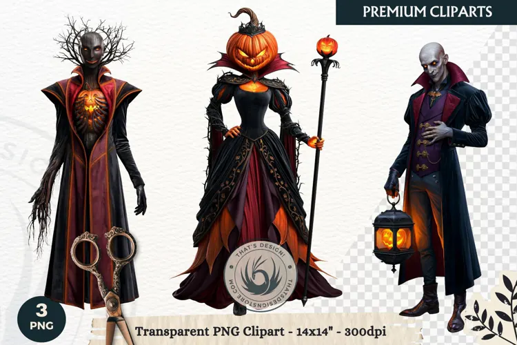 Dark Fantasy Halloween characters Clipart PNG sublimation