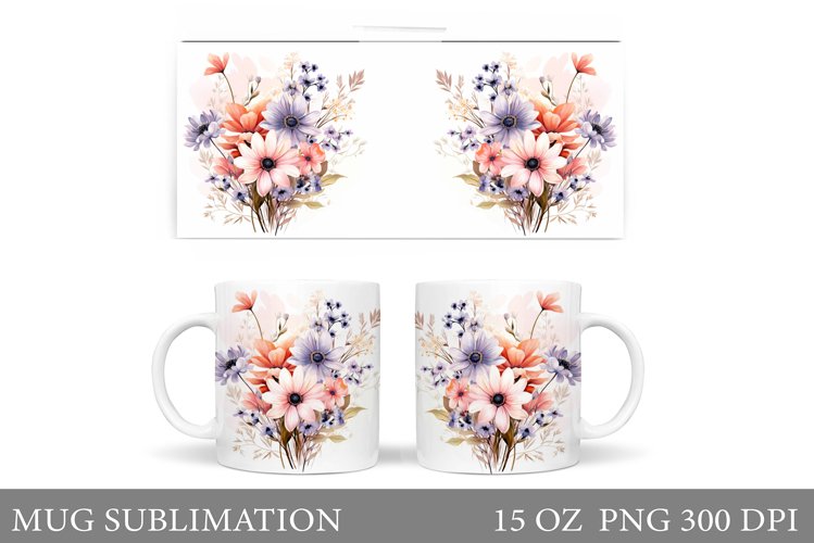Flowers Mug Wrap Design. Wildflowers Mug Sublimation