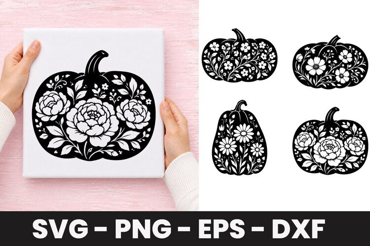Floral Peony Pumpkin SVG PNG example image 1