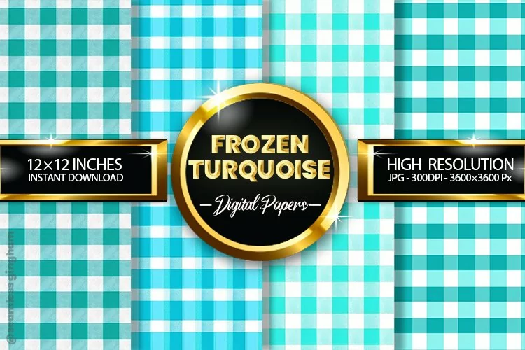 Frozen Turquoise Gingham Digital Papers 04 Variations