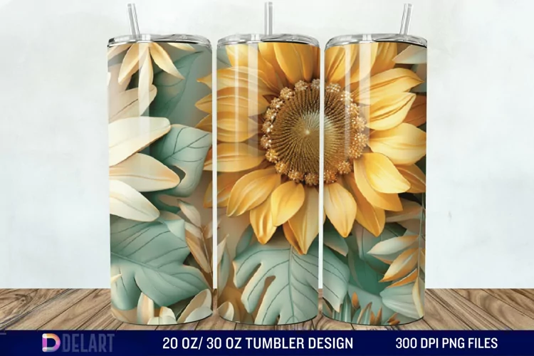 3d Sunflower floral Tumbler Wrap