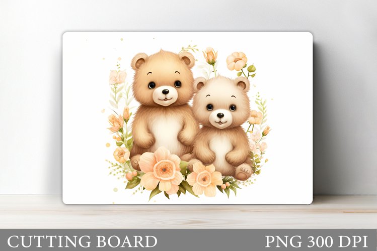 Cute Bears Cutting Board. Bears Flowers Cutting Board Design example image 1