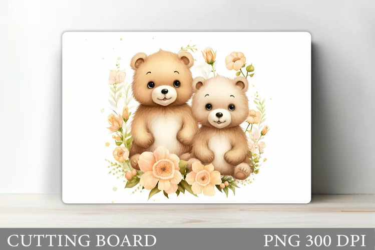 Cute Bears Cutting Board. Bears Flowers Cutting Board Design