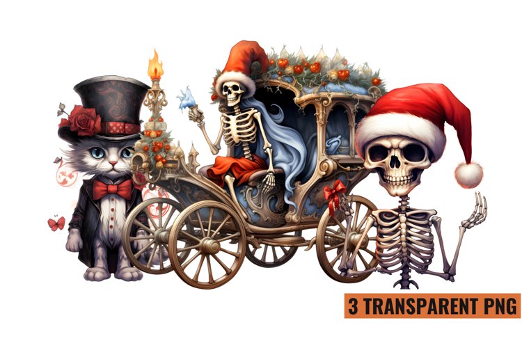 Watercolor Christmas skeleton Sublimation Clipart PNG ,