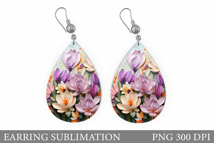 Flowers Earring Design. 3D Flowers Earring Sublimation
