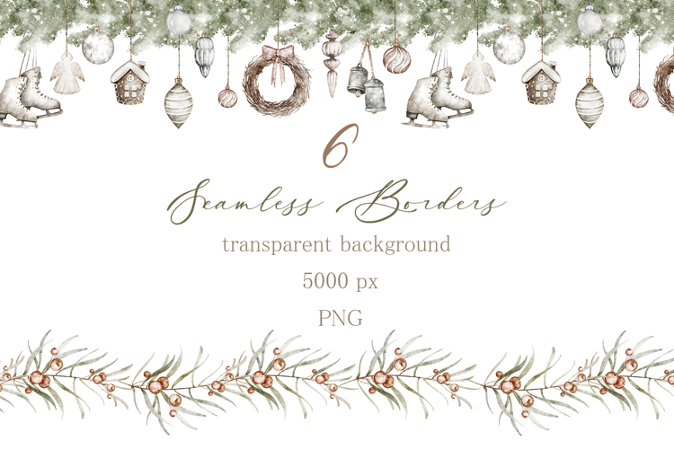 Boho & Scandinavian Christmas Watercolor Seamless Border Set