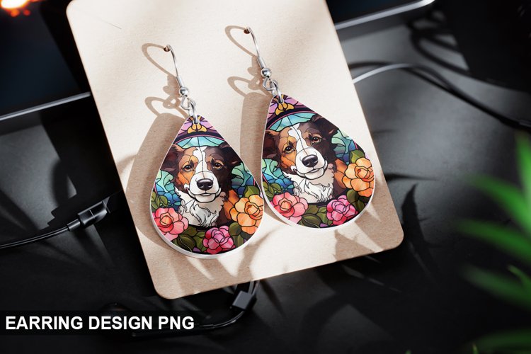 Stained Glass Dog flowers Earring Design
