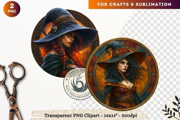 Dark Fantasy Halloween Witches Medallion Clipart sublimation example image 1