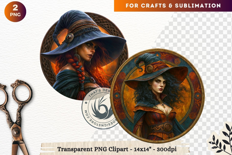 Dark Fantasy Halloween Witches Medallion Clipart sublimation