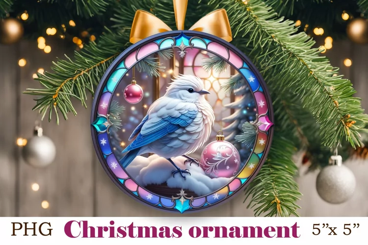 Sublimation Christmas Round Ornament, Stained glass, Bird