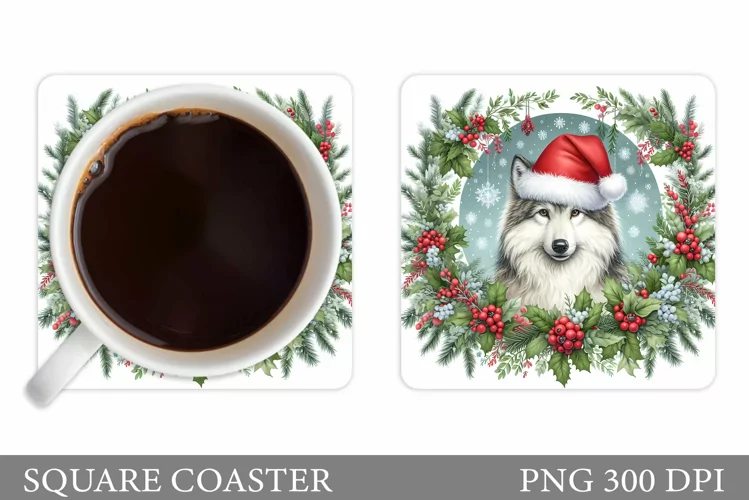 Christmas Wolf Coaster. Christmas Coaster Sublimation