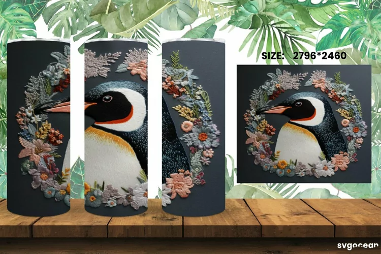 Embroidery Penguin Tumbler Wrap | Skinny 20 oz | Sublimation