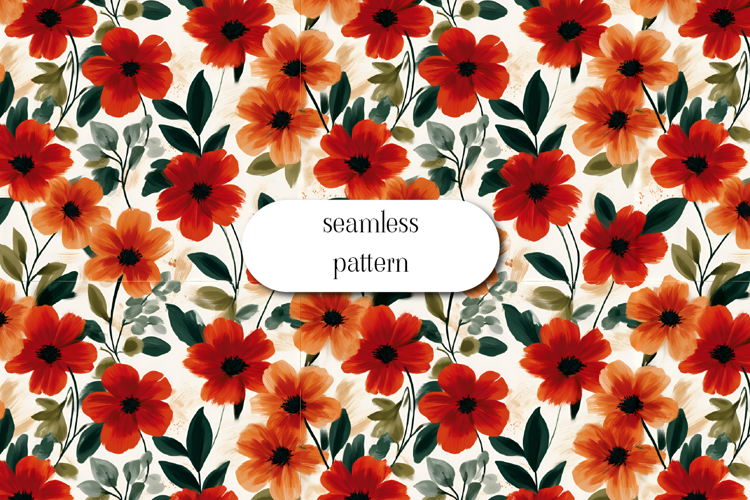 Red Orange Floral Seamless Pattern Watercolor Wild Flowers