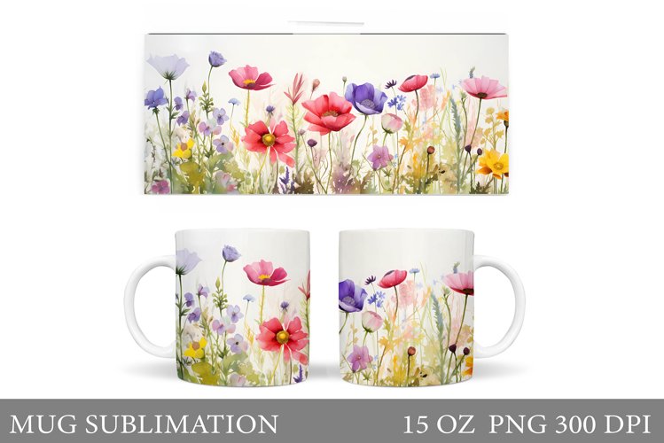 Flowers Mug Sublimation. Wildflowers Mug Design