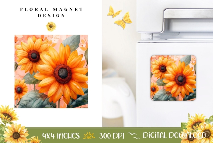Flowers Magnet Sublimation, Cute Sunflowers Magnet Template