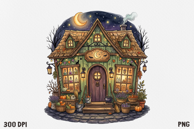 Whimsical Fantasy Cottage Clipart PNG, Autumn Shop House.