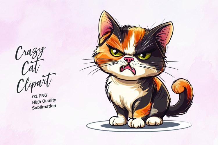 Crazy cat watercolor clipart PNG