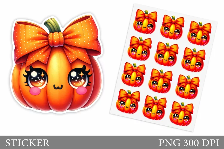 Cute Pumpkin Sticker Template. Cute Halloween Sticker Design