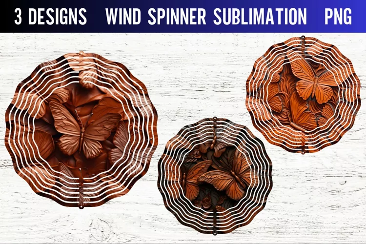 Tooled Leather Butterflies Wind Spinner Sublimation Designs