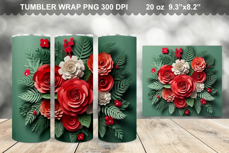 3D Christmas Flowers Wrap Tumbler Design