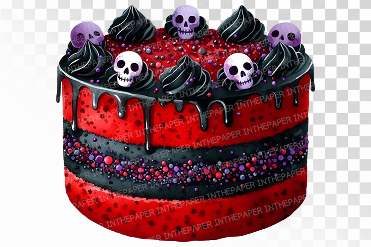 Gothic Skull Red Velvet Halloween Cake PNG