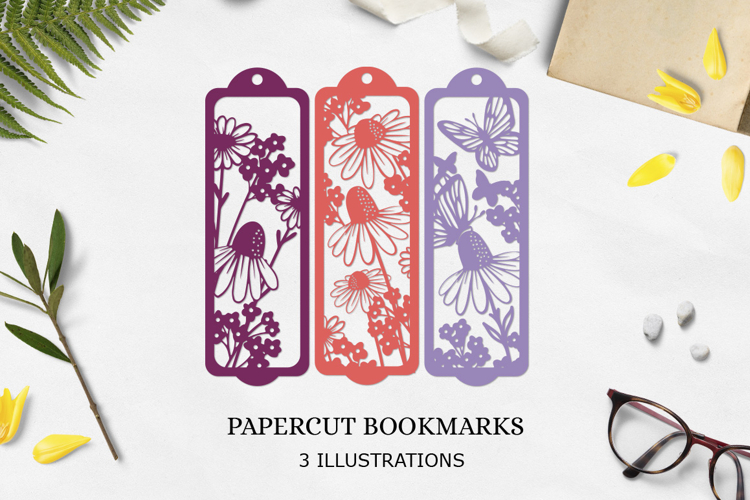 Bookmark Cut files SVG / Bookmark flowers papercut SVG