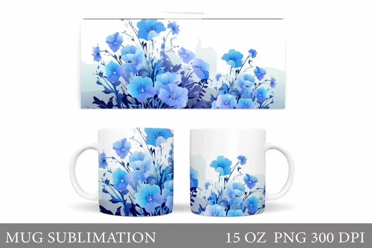 Flowers Mug Sublimation. Floral Mug Wrap Design