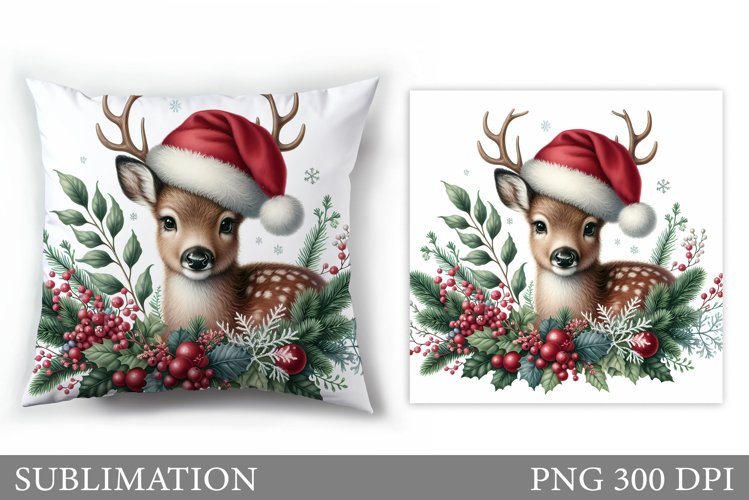 Christmas Deer Pillow Sublimation. Christmas Pillow Design example image 1