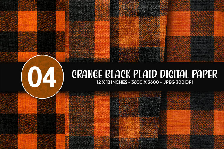 Orange Black Plaid Digital Paper example image 1