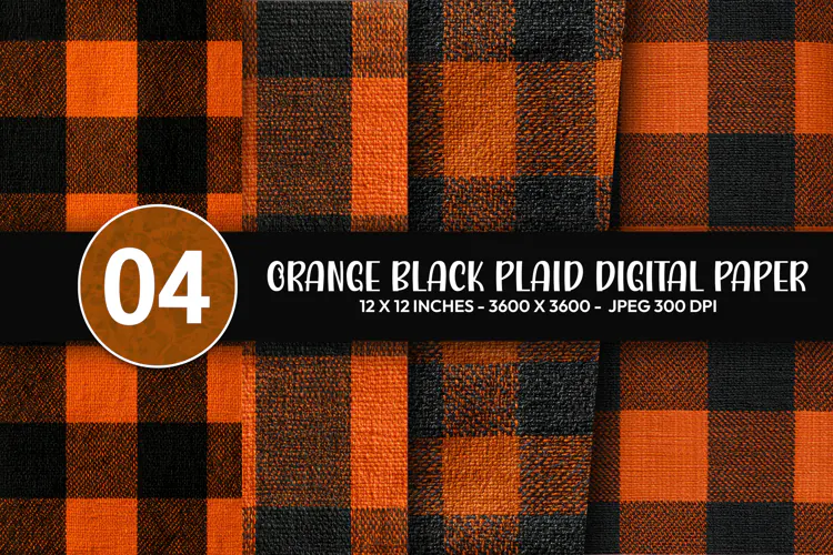 Orange Black Plaid Digital Paper