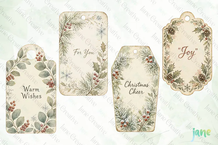 Vintage Winter Tags Clipart