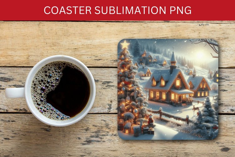square coaster - christmas winter village