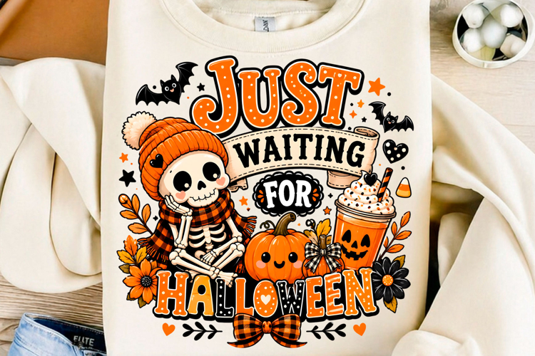 Just Waiting for Halloween Cute Skeleton PNG