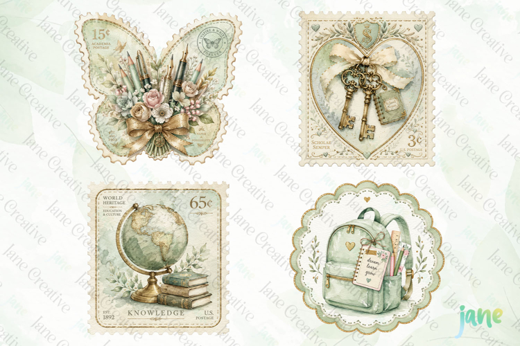 Vintage Back to School Postage Stamp Clipart