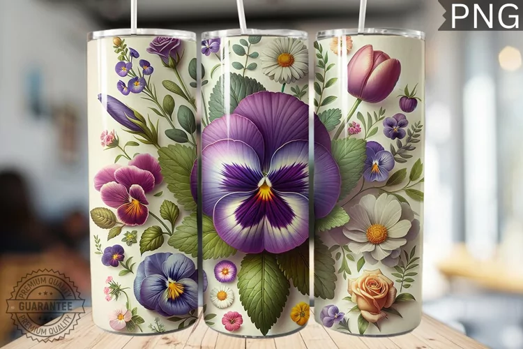 Pansy Flower Tumbler Wrap - Tumbler Design