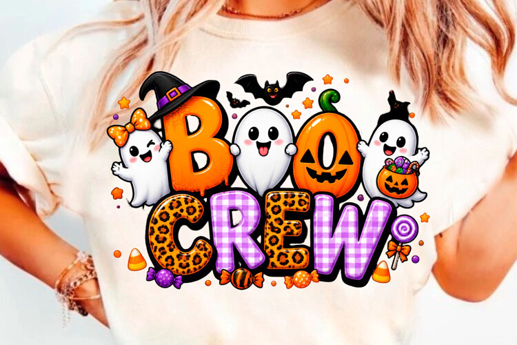 Boo Crew Halloween Ghost Pumpkin Cute T-Shirt Design example image 1
