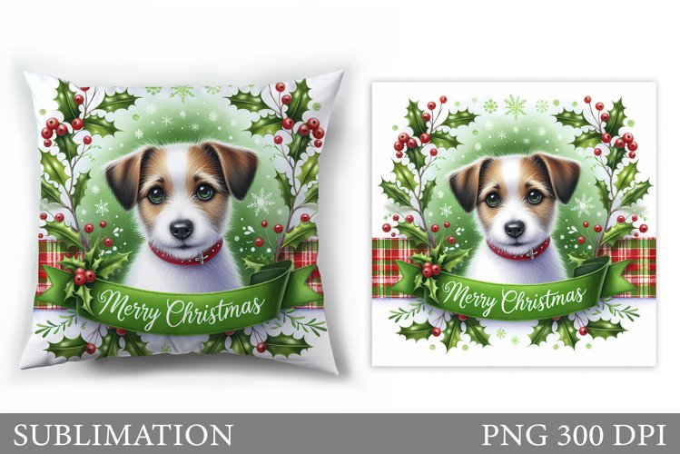 Cute Dog Pillow Design. Christmas Pillow Sublimation example image 1