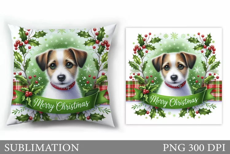 Cute Dog Pillow Design. Christmas Pillow Sublimation