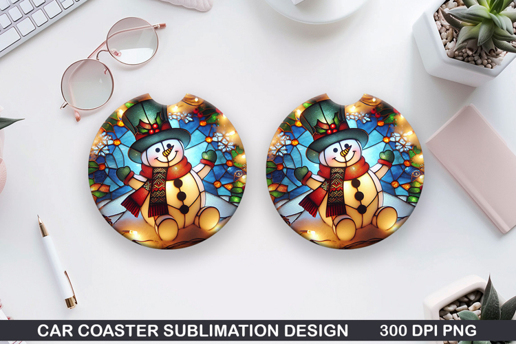 Snowman Car Coaster Sublimation|Christmas Coaster PNG Design
