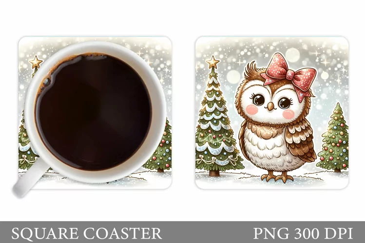 Christmas Owl Coaster Sublimation. Christmas Coaster Design