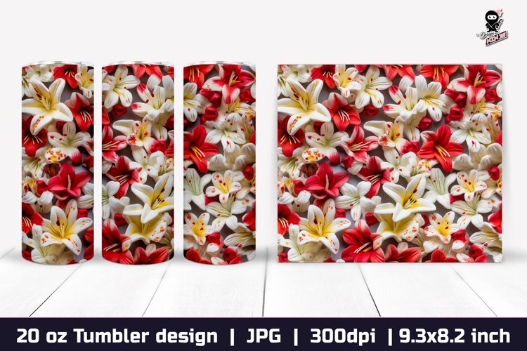 3d Flowers Tumbler, Floral Tumbler Sublimation Wrap example image 1