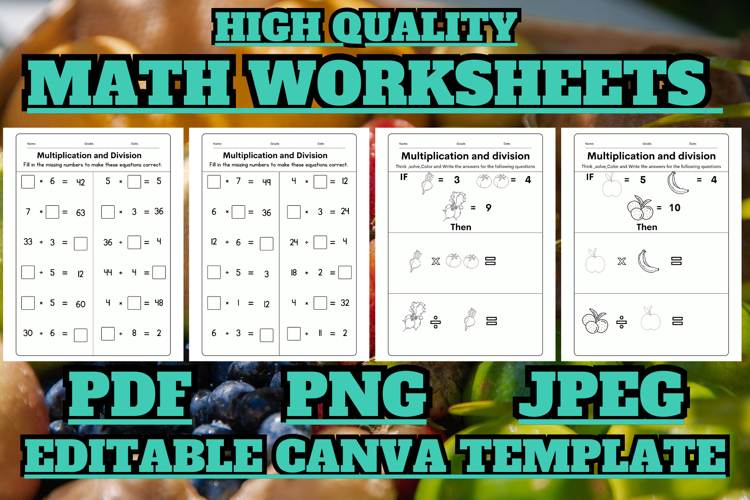 Editable Multiplication and division Math template 4