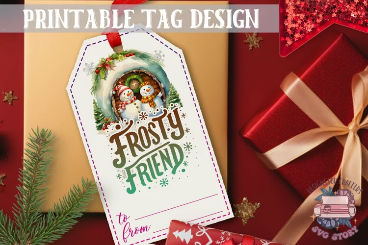 Watercolor Christmas Gift Tag Frosty Ornaments PNG