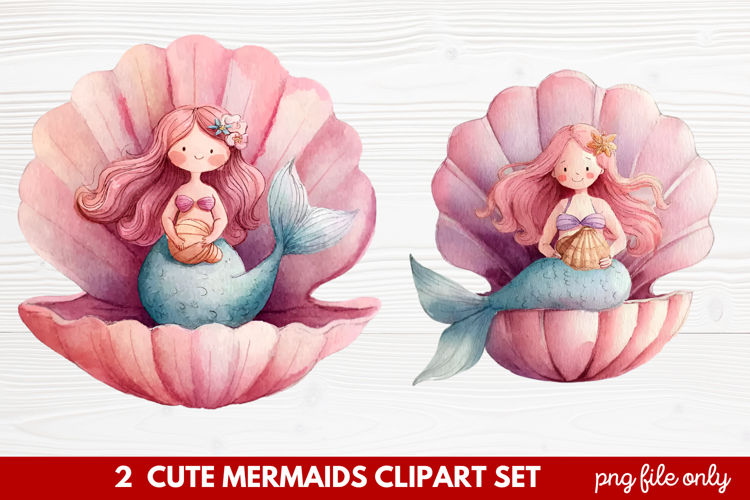 2 Cute Mermaids Clipart Set | Whimsical Mermaid Illustration